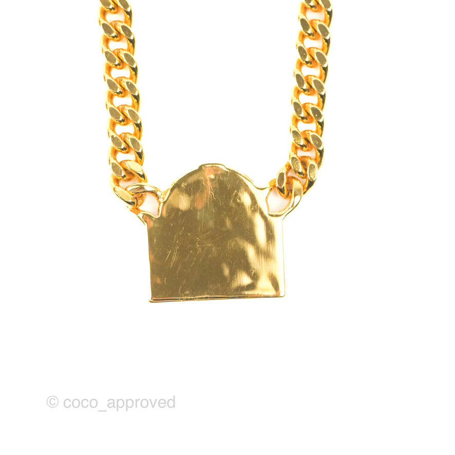 Chanel Rue Cambon Plate Pendant Chain Necklace Gold Tone 22A
