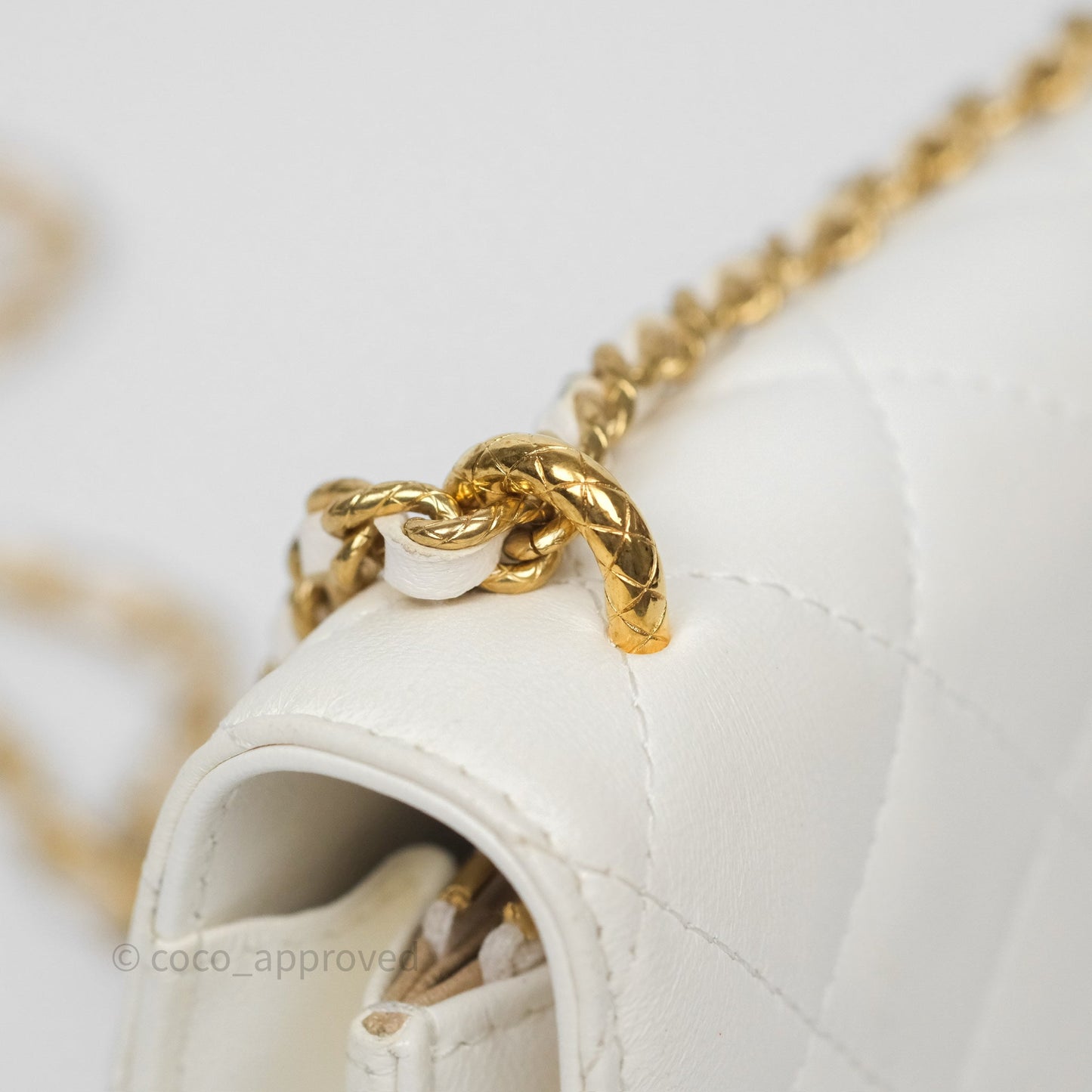 Chanel Dynasty Phone Holder with Chain White Ivory Lambskin Aged Gold Hardware
