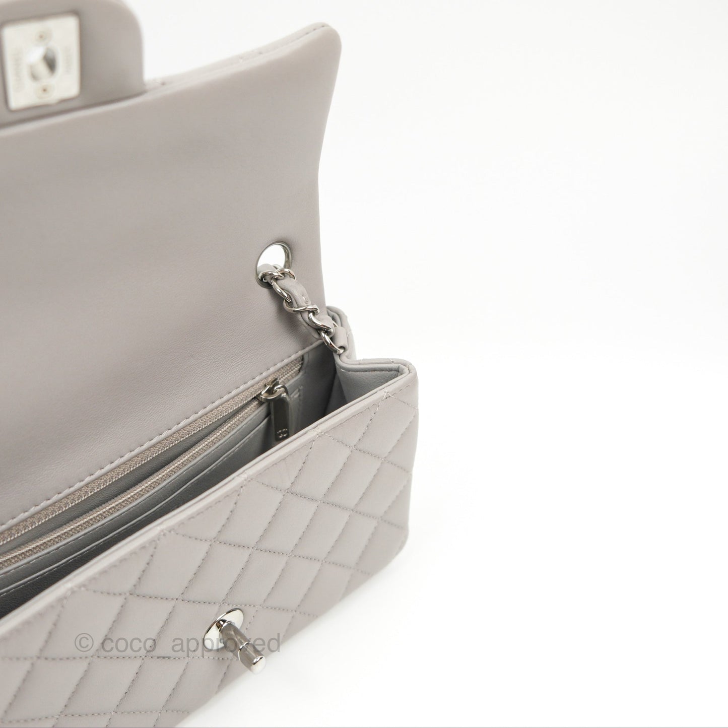Chanel Quilted Mini Rectangular Grey Lambskin Silver Hardware