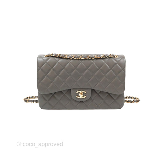 Chanel Jumbo Double Flap Dark Grey Lambskin Gold Hardware⁣⁣