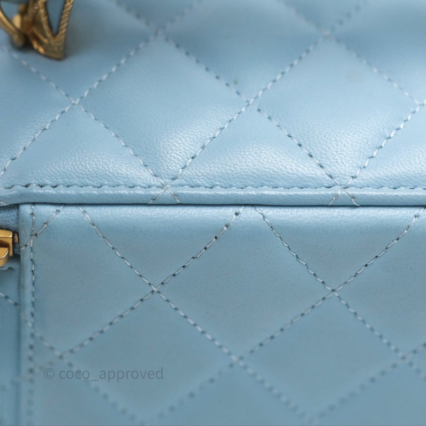 Chanel Vanity Rectangular Top Handle Blue Lambskin Gold Hardware
