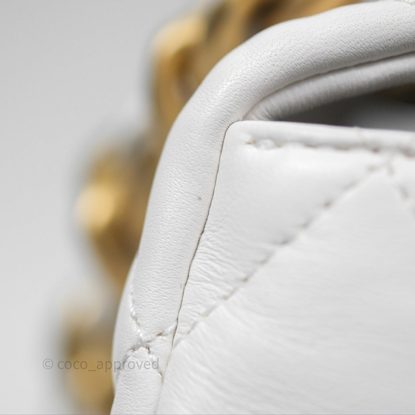 Chanel Small Flap Bag White Lambskin Aged Gold and Lacquered Metal 22S