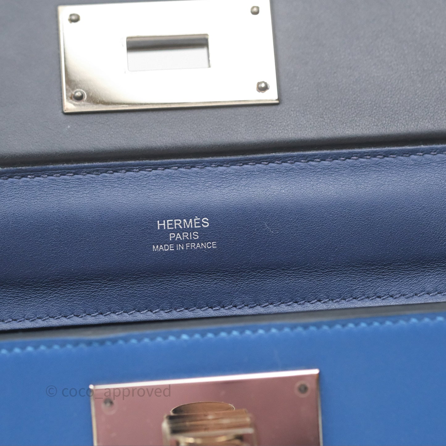 Hermès 24/24 21 Mini Bleu Saphir 73/ Bleu Indigo 76/ Bleu France 71 Evercolor/ Swift Palladium Hardware