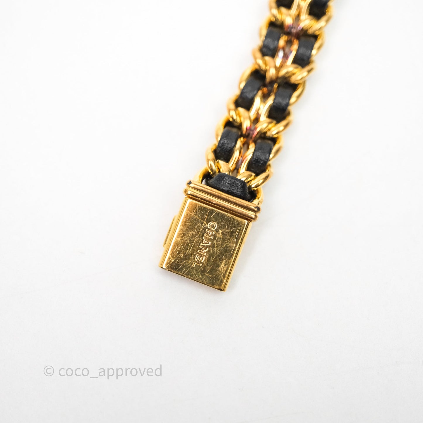 Chanel Vintage Première Watch Black Leather Gold Plated Size M