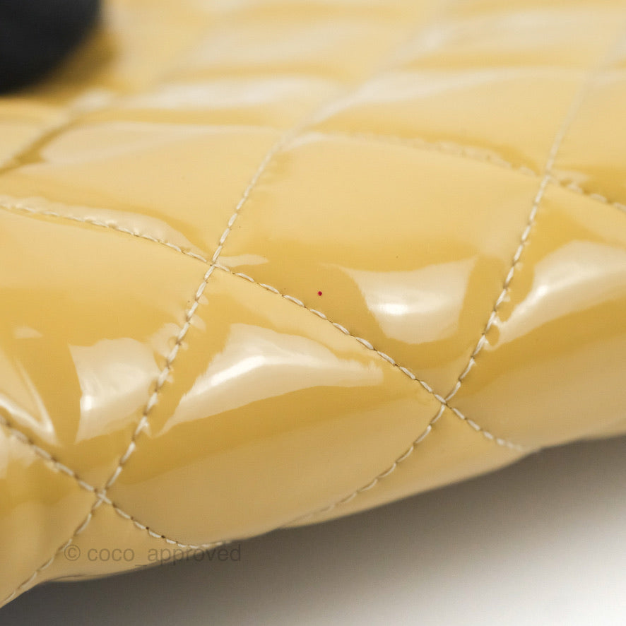 Chanel Quilted Clutch with Chain Beige Patent Silver Hardware