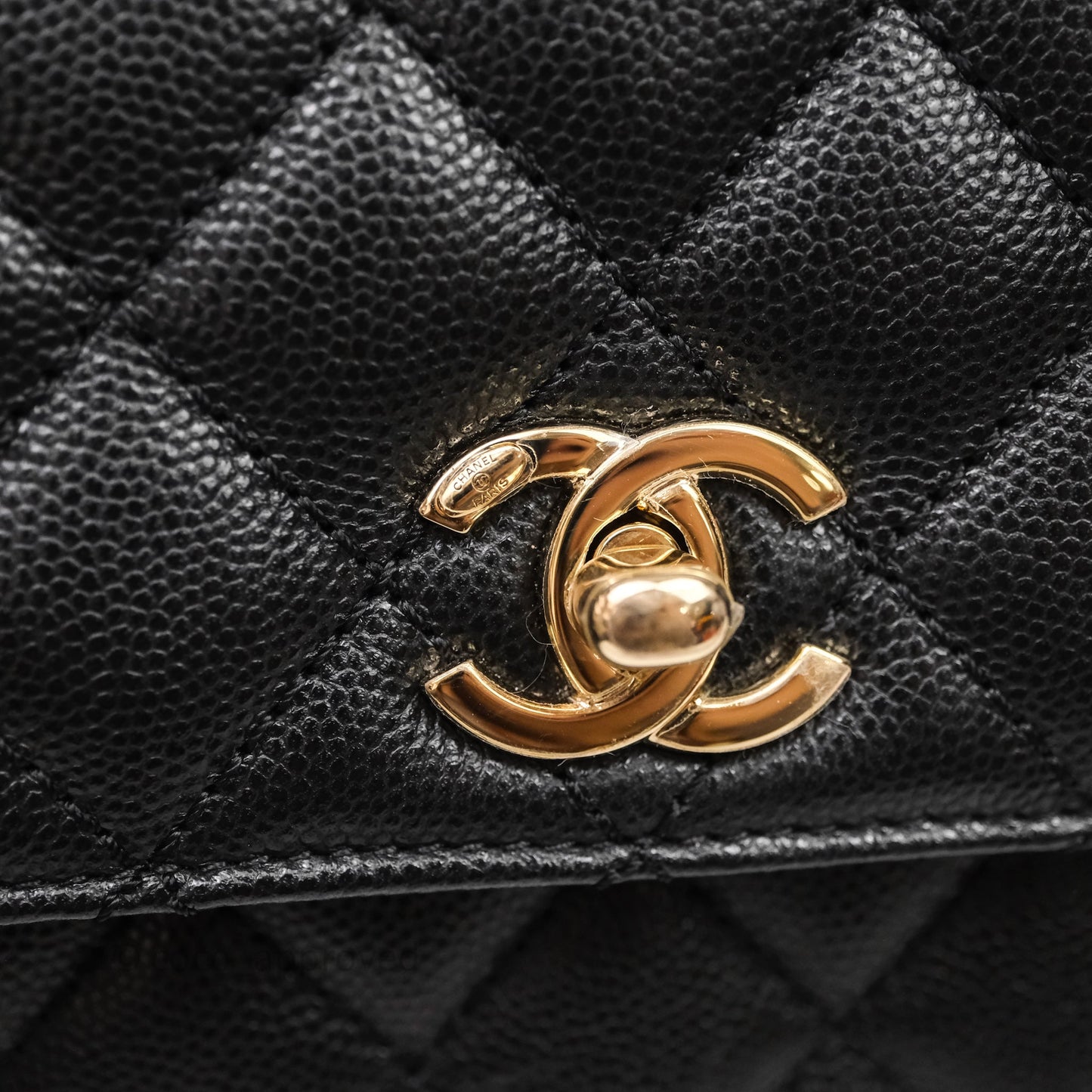Chanel Small Quilted Coco Handle Black Caviar Gold Hardware