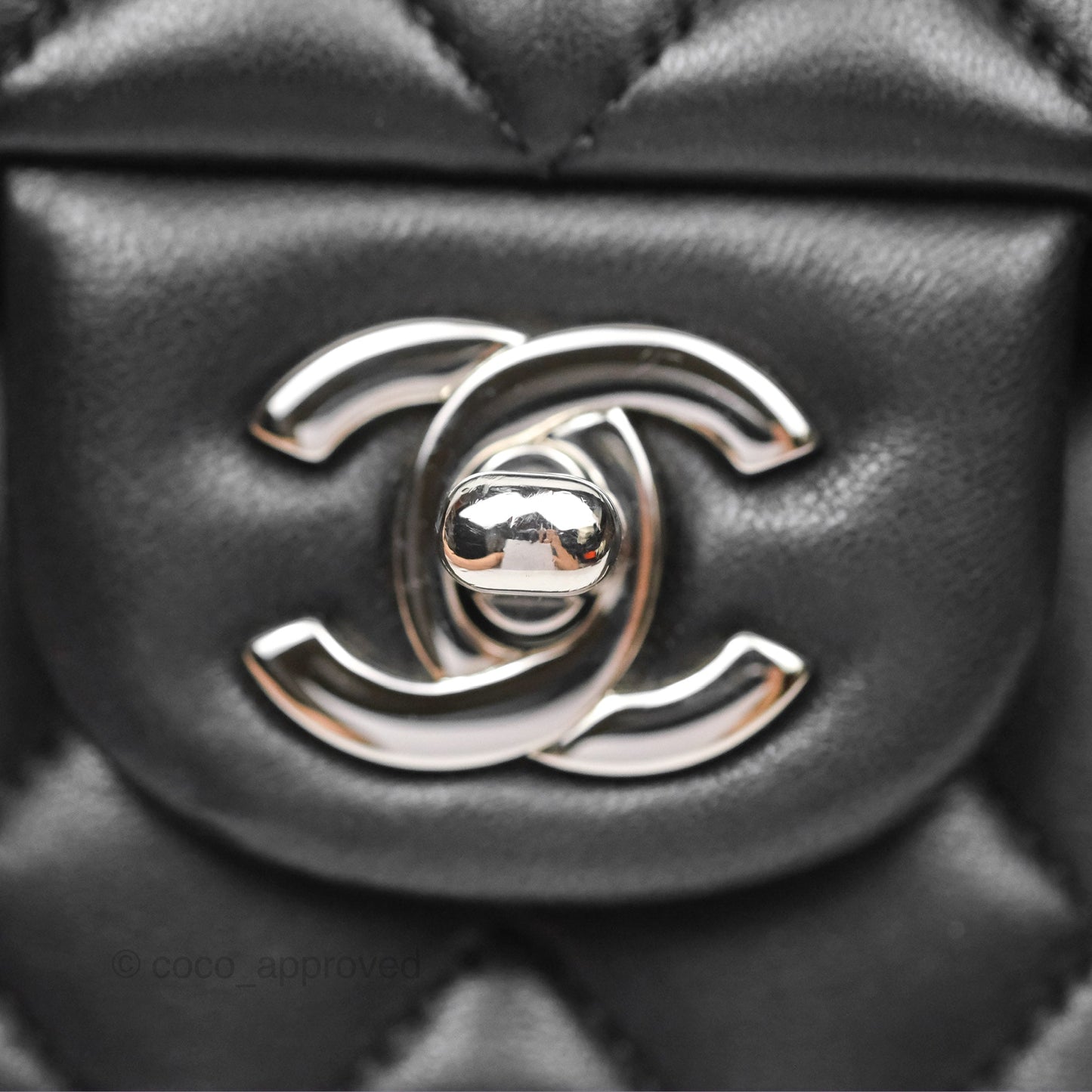 Chanel Classic M/L Medium Flap Quilted Black Lambskin Silver Hardware