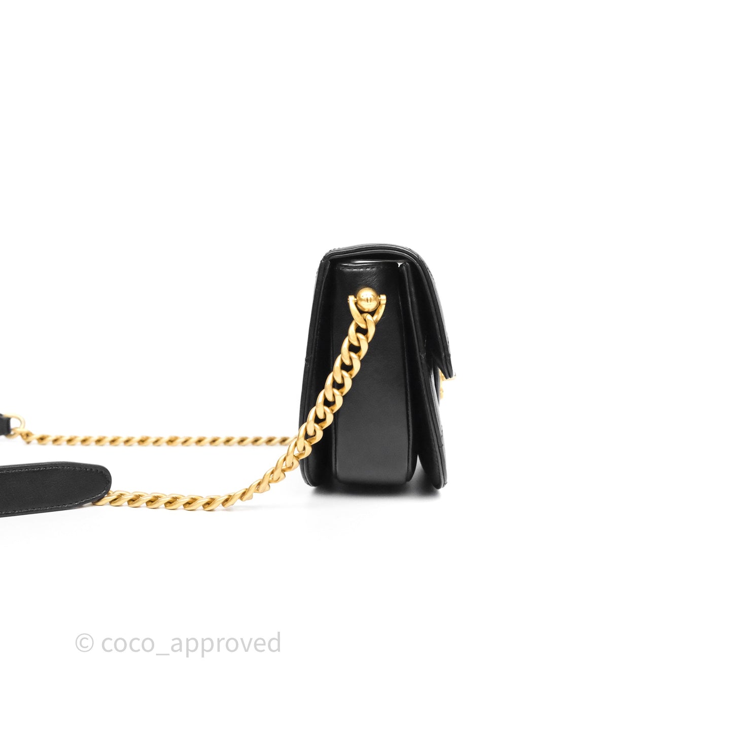 Chanel Mini Moon Messenger Bag Black Calfskin Aged Gold Hardware
