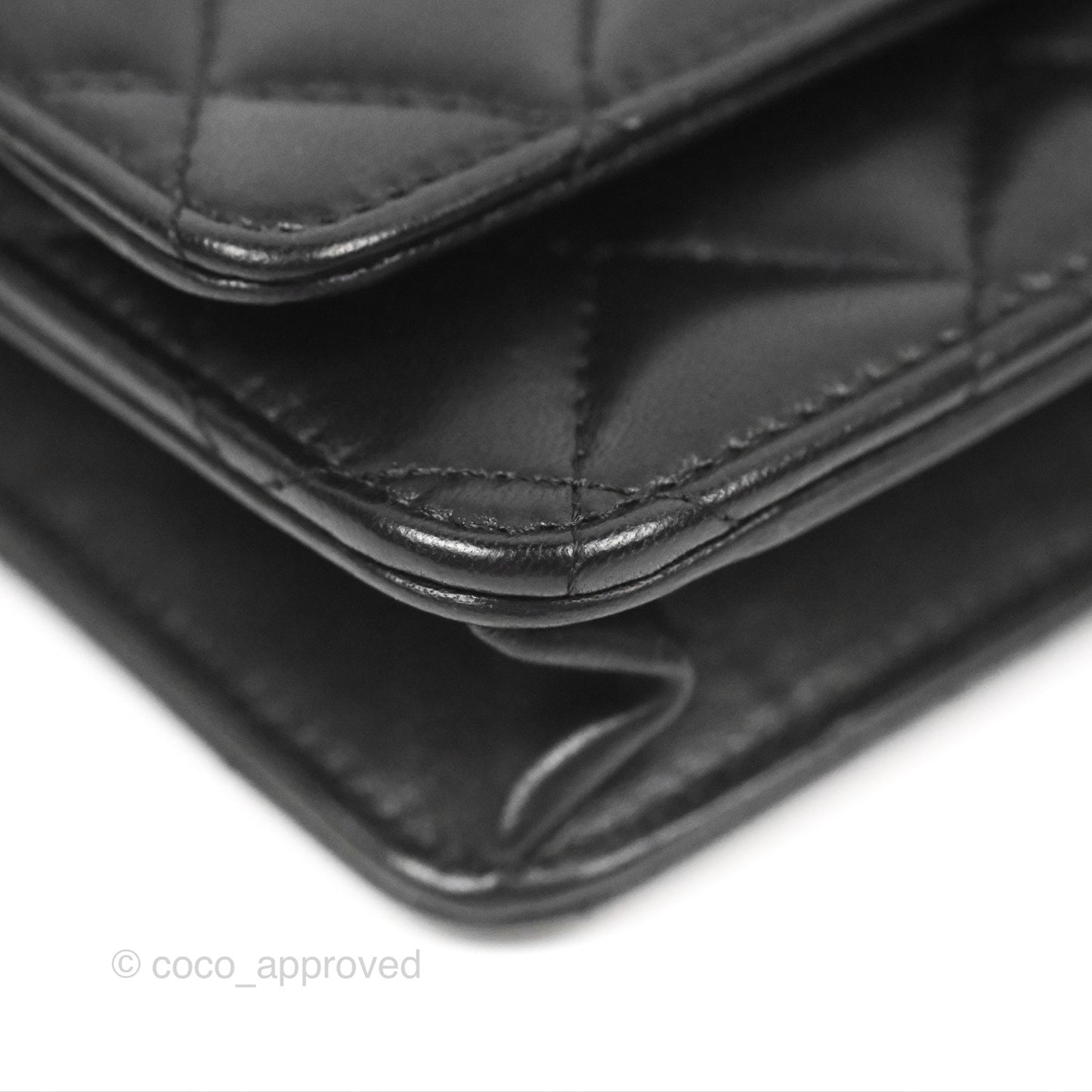 Chanel Classic Quilted Wallet On Chain WOC Black Lambskin Silver Hardware