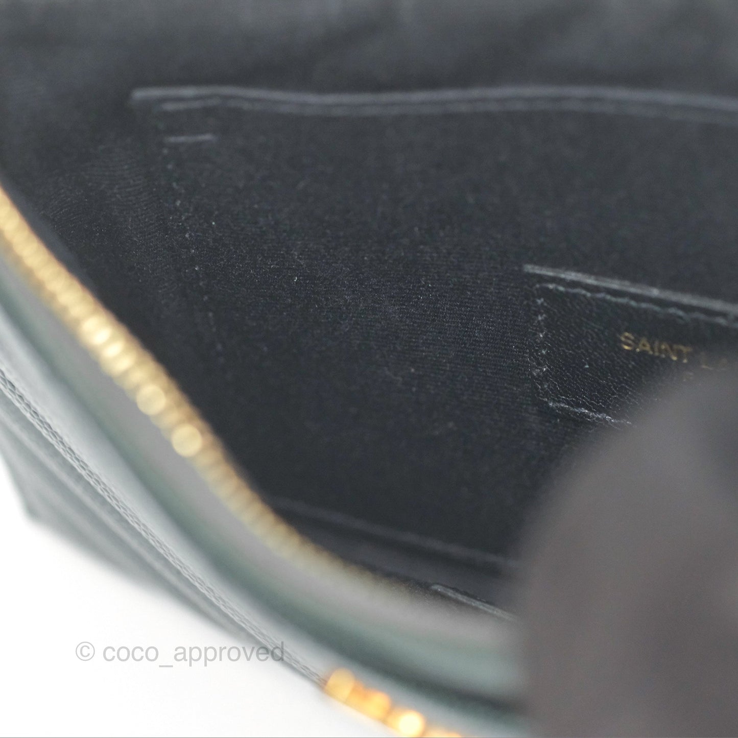 Saint Laurent Cassandre Matelasse Zipped Pouch Dark Green Gold Hardware
