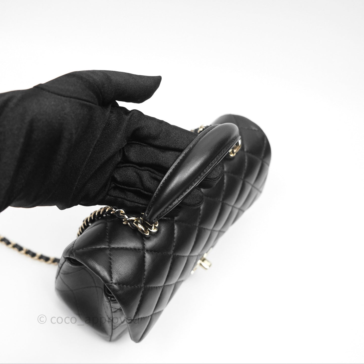 Chanel Top Handle Mini Rectangular Flap Black Lambskin Gold Hardware