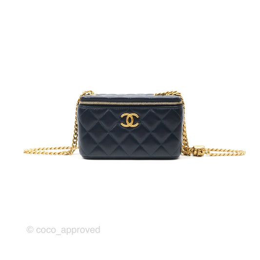 Chanel All Slide Vanity with Adjustable Chain Navy Lambskin Aged Gold Hardware