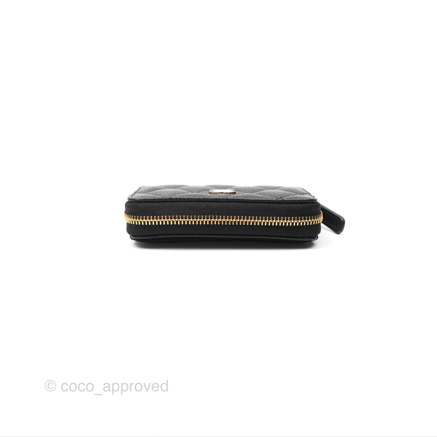 Chanel Quilted Zip Card Holder Black Caviar Gold Hardware