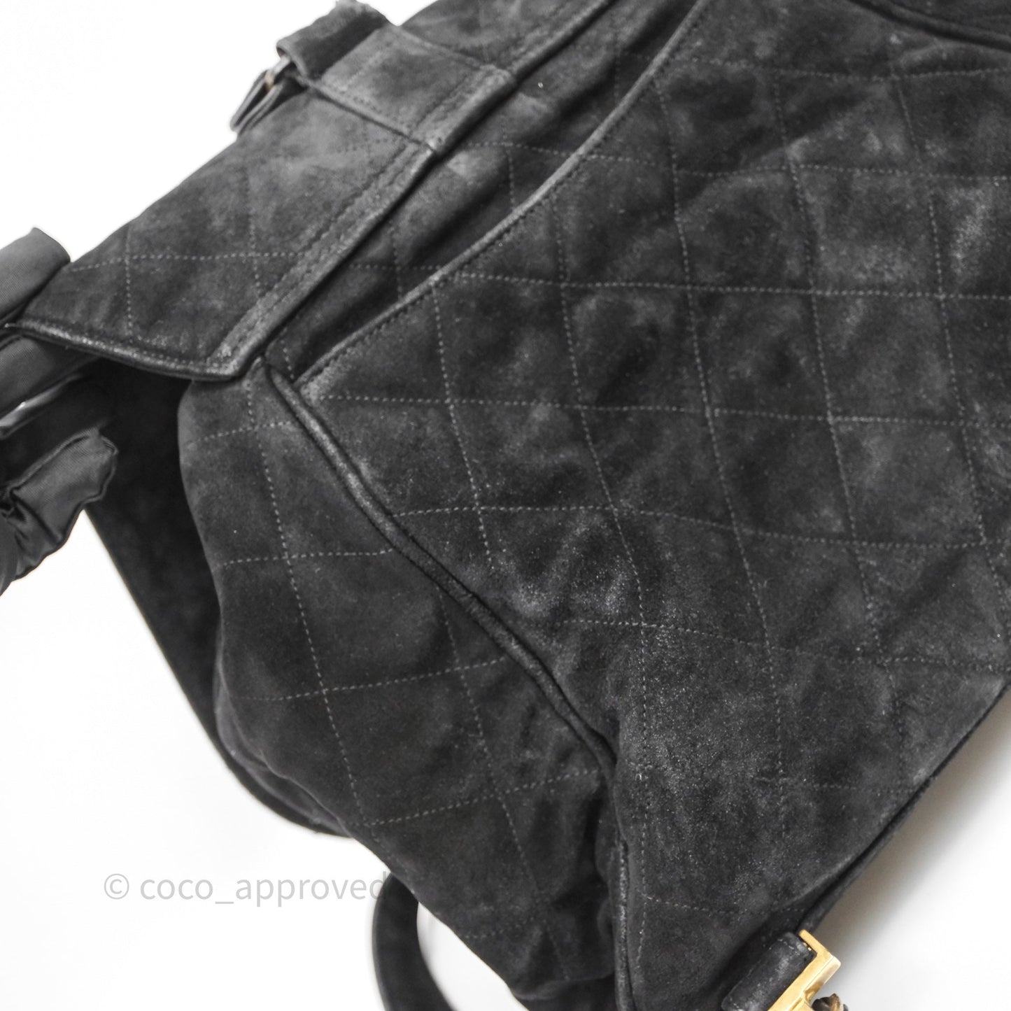 Chanel Vintage Quilted Suede CC Backpack Black Gold Hardware