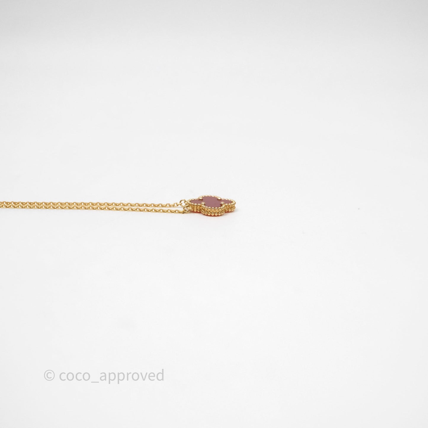 Van Cleef & Arpels Vintage Alhambra Pendant Red Carnelian Yellow Gold