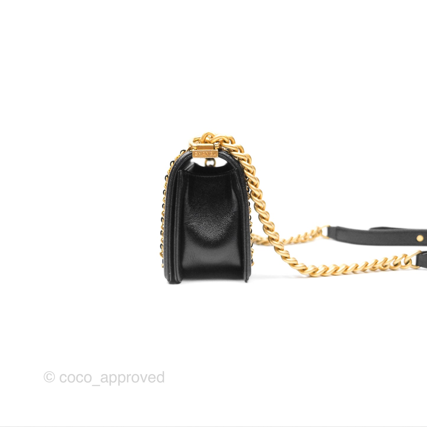 Chanel Small Chain Around Boy Quilted Black Caviar Aged Gold Hardware