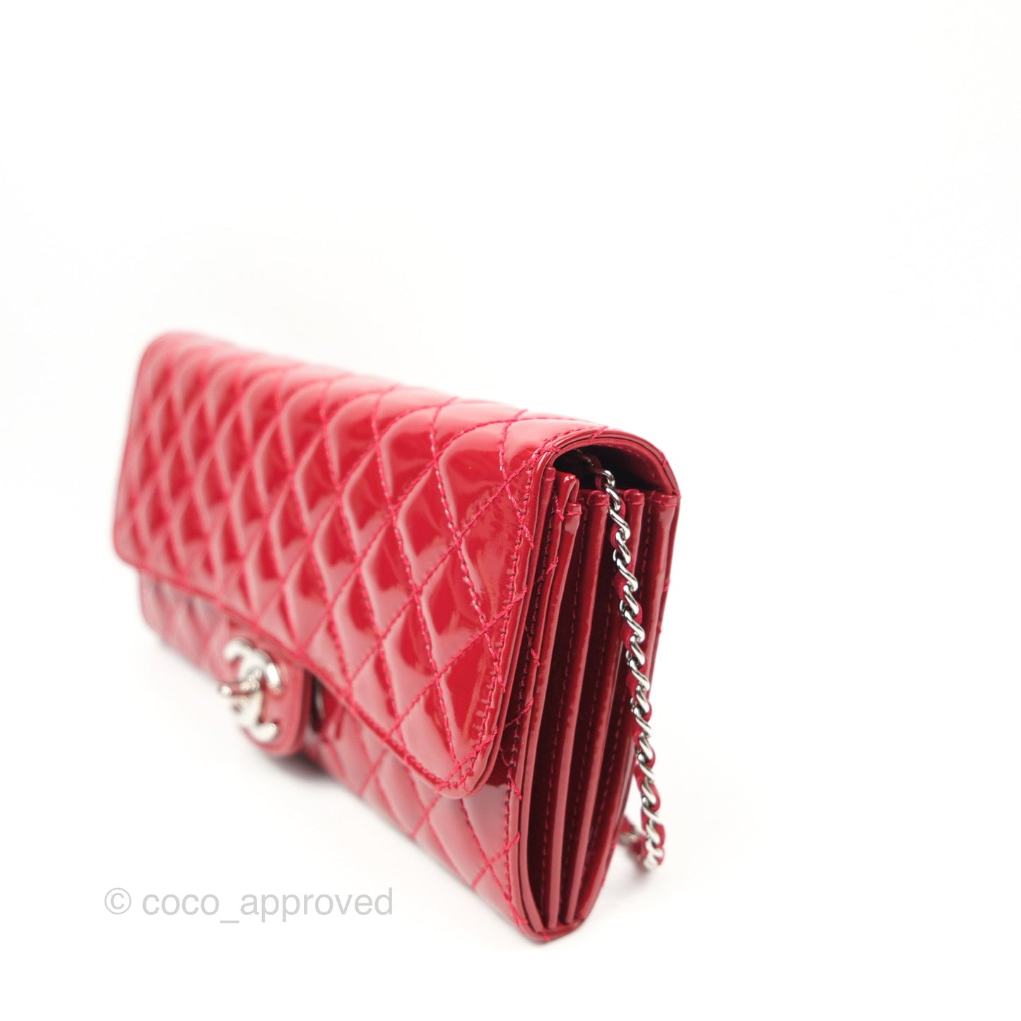 Chanel Brilliant East West Flap Clutch with Chain Red Patent Silver Hardware