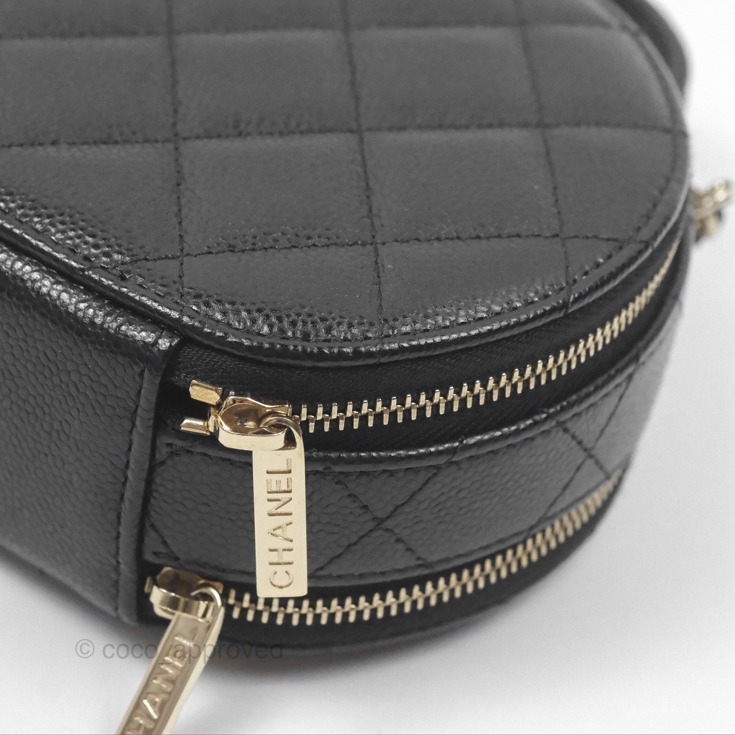 Chanel Mini Round Vanity Bag Handle With Care Black Caviar Gold Hardware