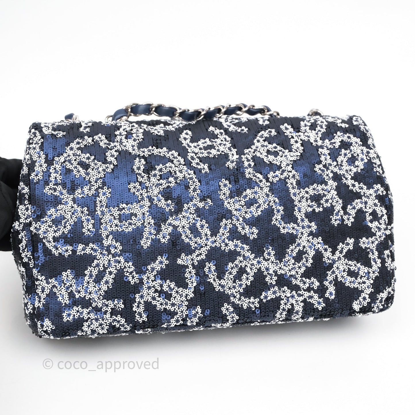 Chanel Medium CC Sequins Flap Bag White/ Navy Silver Hardware 19P