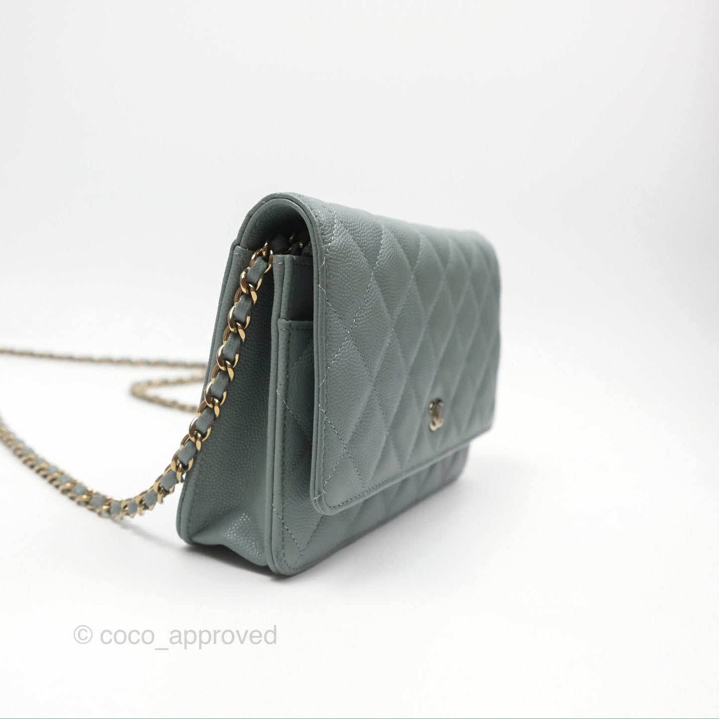 Chanel Quilted Classic Wallet on Chain WOC Green Caviar Silver Hardware