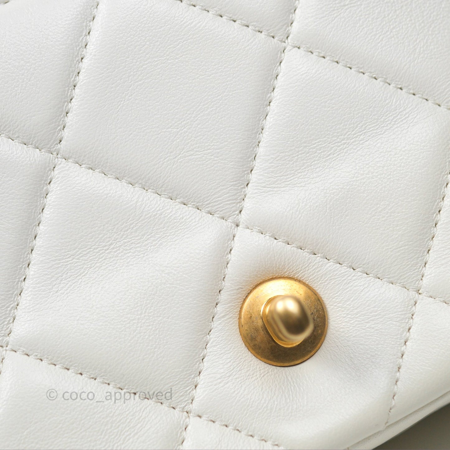 Chanel Quilted Double Pearl Adjustable Chain Flap Bag White Lambskin Aged Gold Hardware 24S