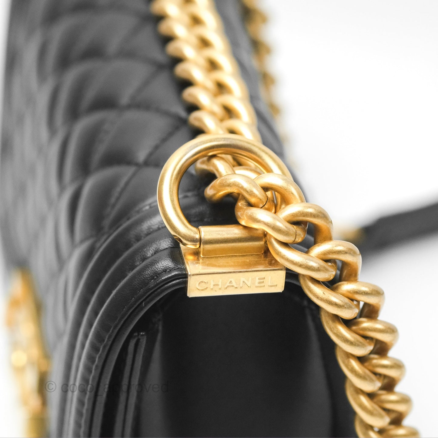 Chanel Small Boy Quilted Black Calfskin Aged Gold Hardware