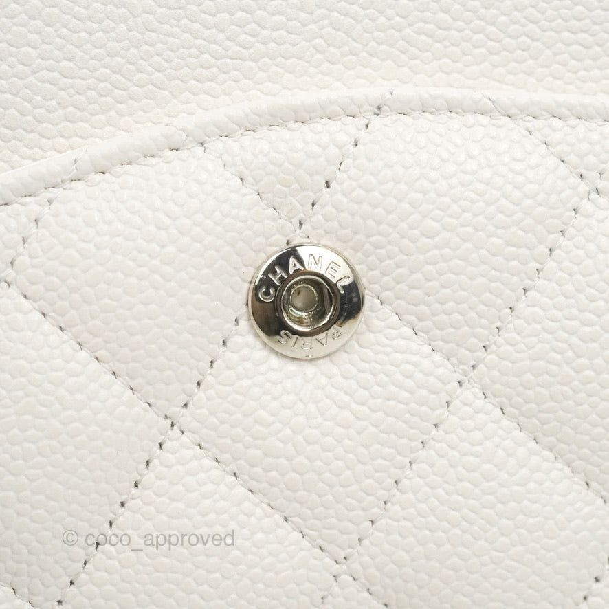 Chanel Classic M/L Medium Double Flap White Caviar Silver Hardware