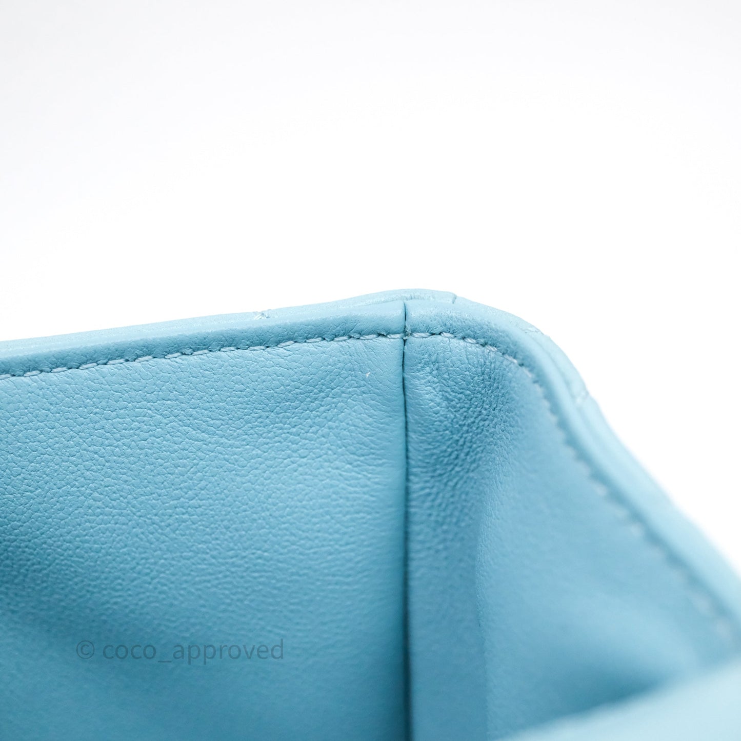 Chanel Flap Bag with Crystal Logo Top Handle Tiffany Blue Lambskin Aged Gold Hardware