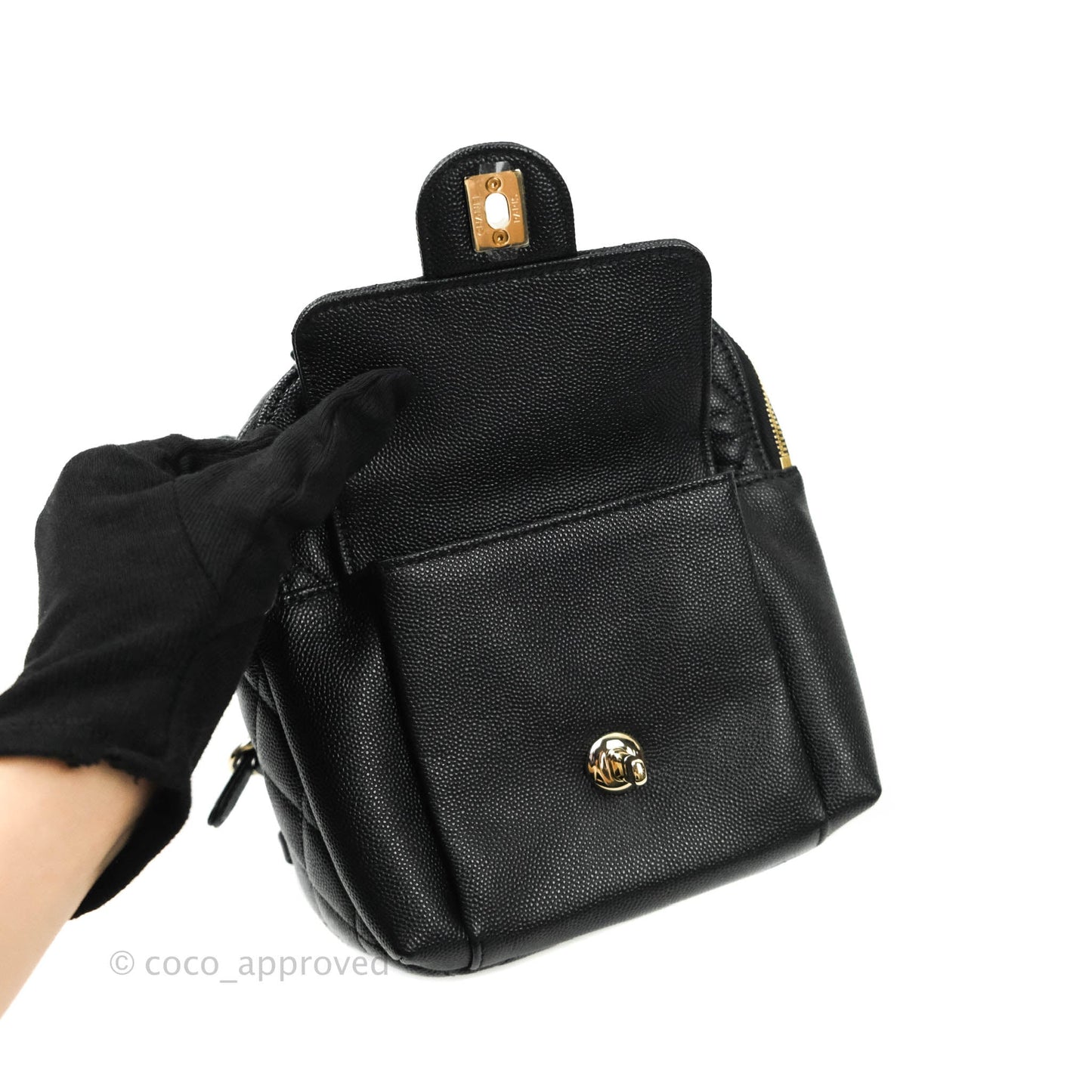 Chanel Quilted Small CC Day Backpack Black Caviar Gold Hardware