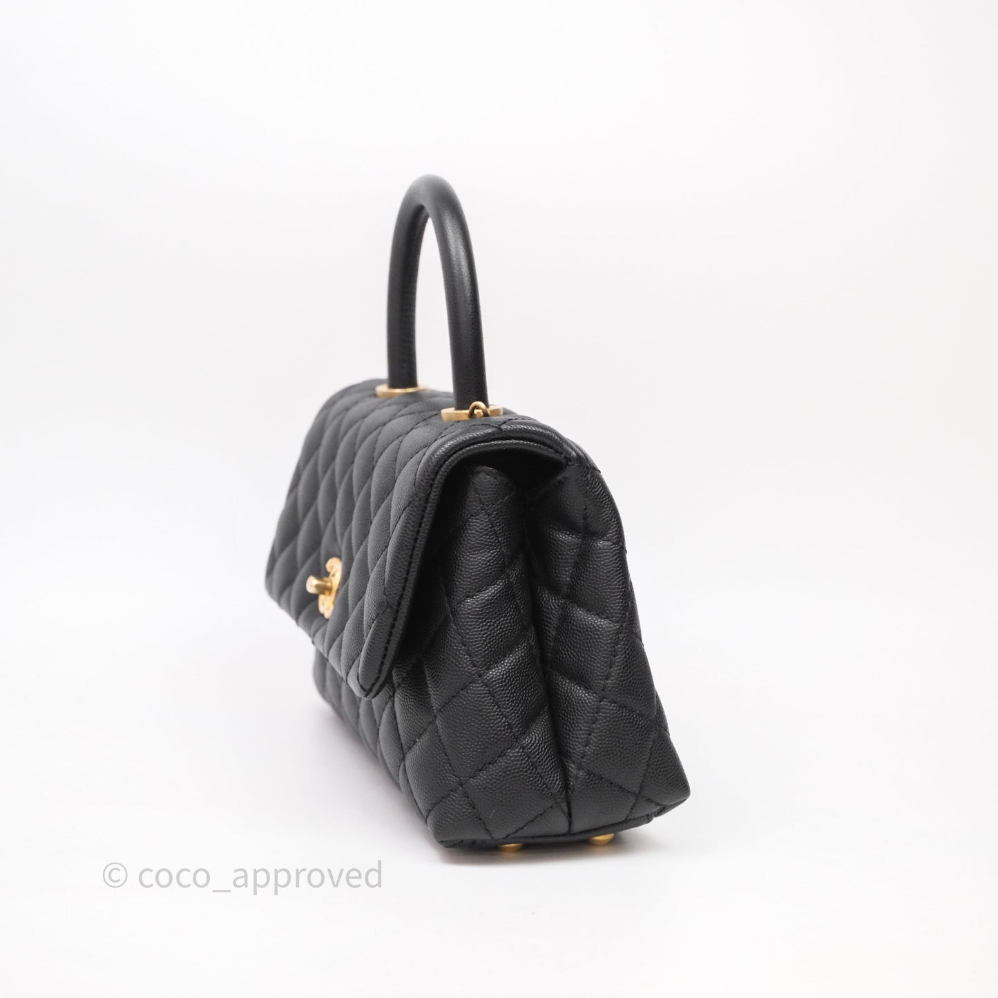 Chanel Small Quilted Coco Handle Black Caviar Aged Gold Hardware
