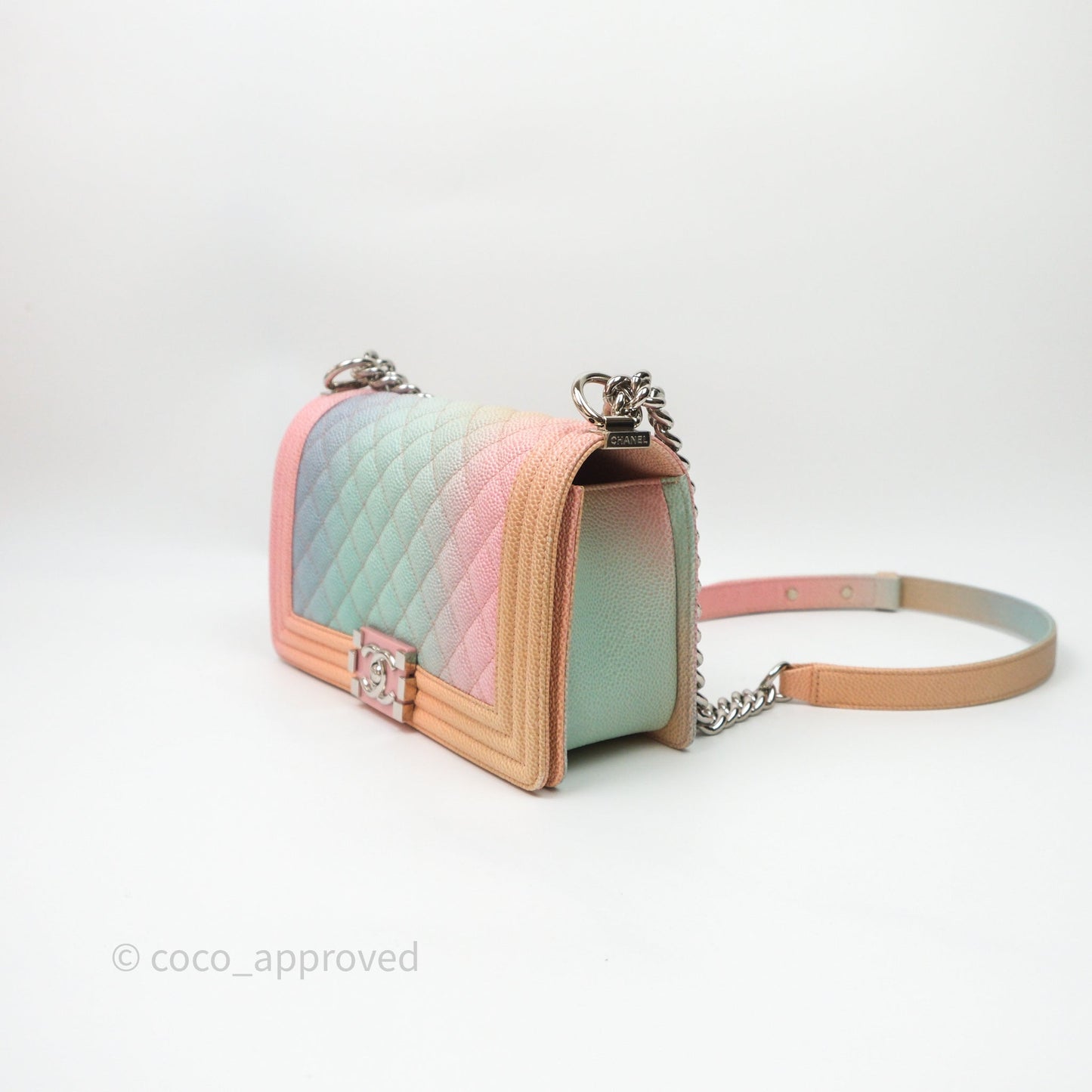 Chanel Medium Boy Quilted Rainbow Caviar Silver Hardware