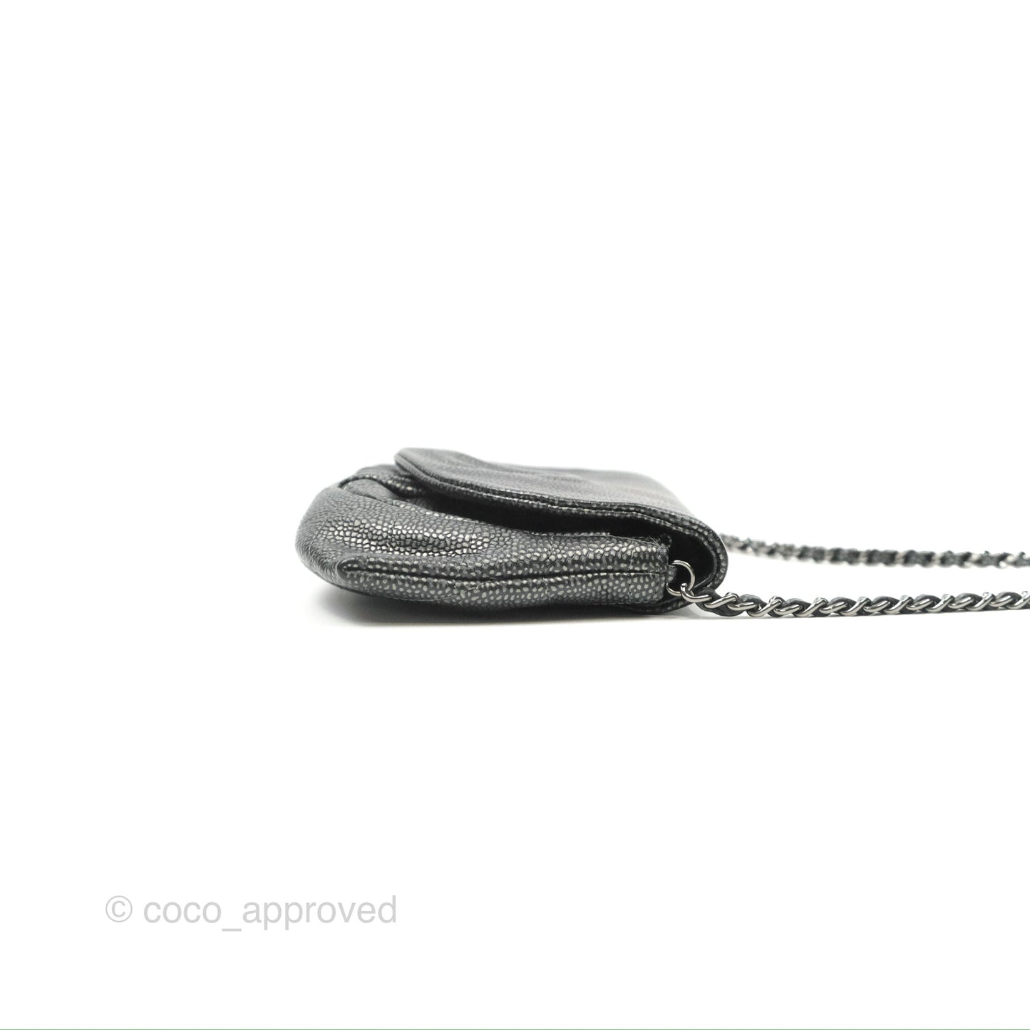 Chanel Half Moon Wallet on Chain WOC Metallic Dark Grey Caviar Silver Hardware