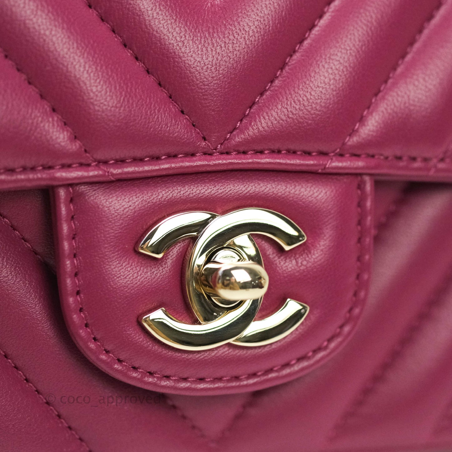 Chanel Chevron Mini Rectangular Lambskin Flap Dark Pink Gold Hardware