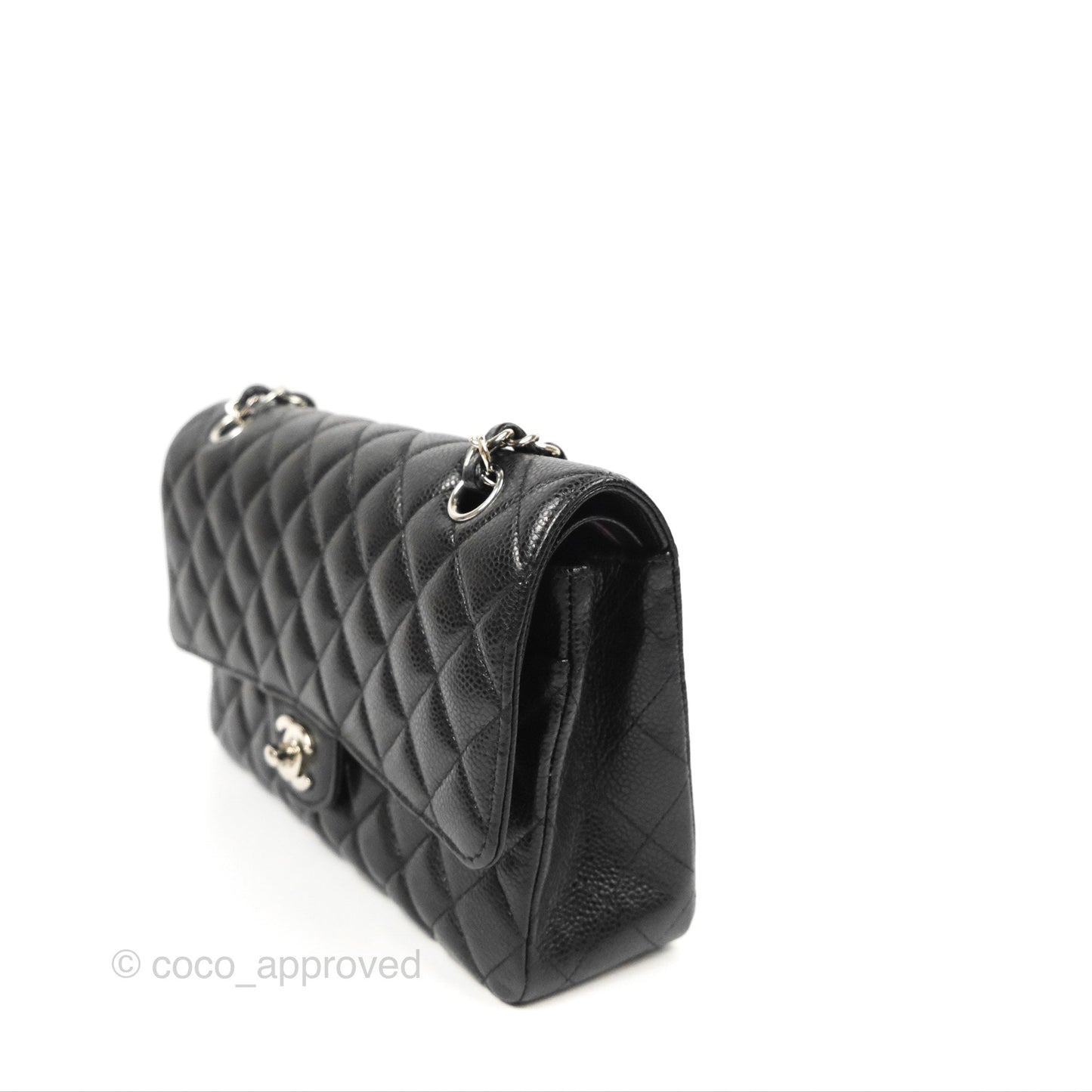 Chanel Classic M/L Medium Flap Quilted Black Caviar Silver Hardware