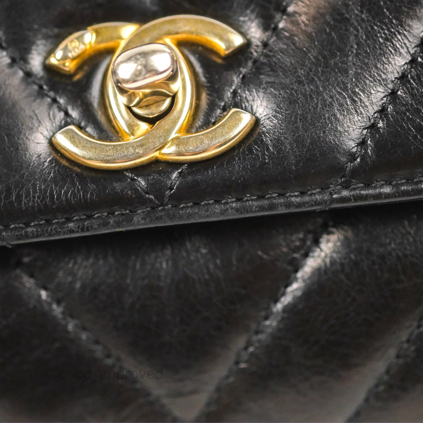 Chanel Chevron Small Coco Handle Black Shiny Aged Calfskin Aged Gold Hardware’s