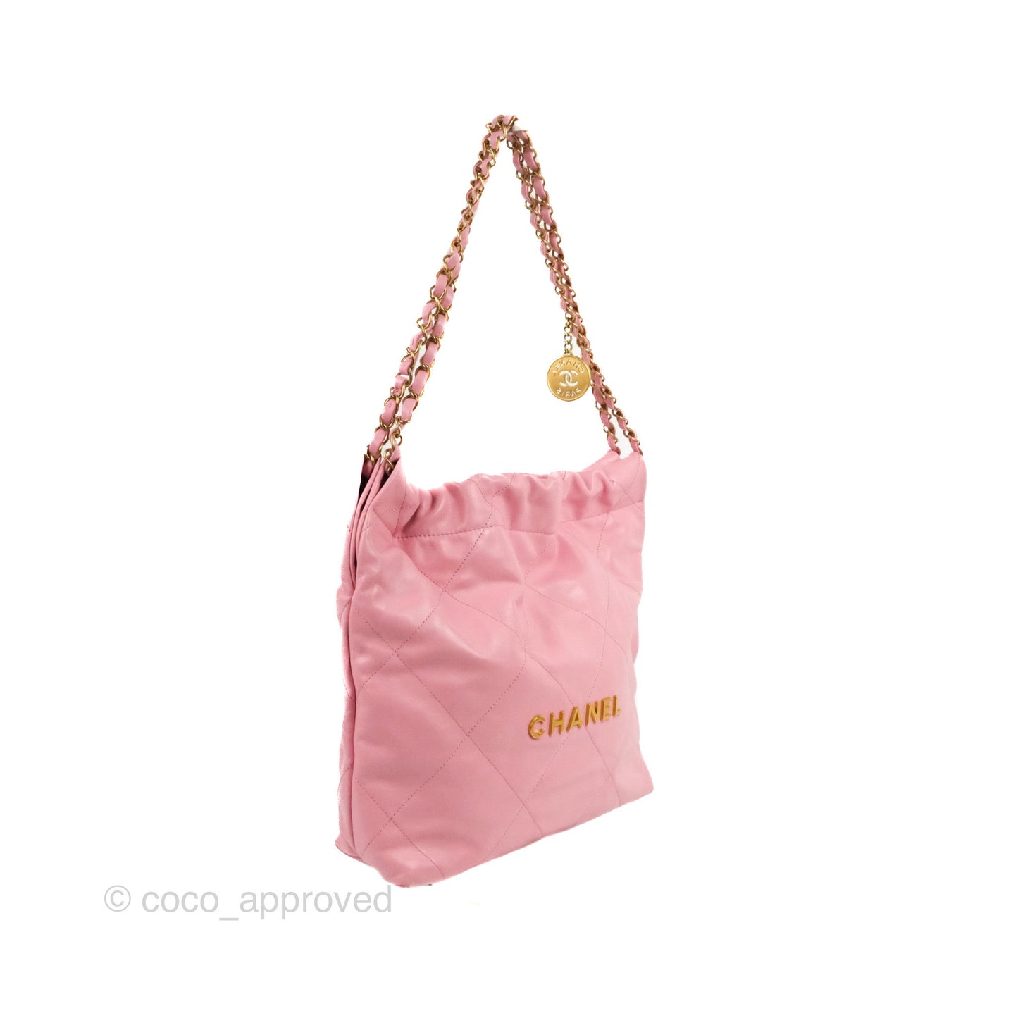 Chanel 22 Small  Light Pink Shiny Calfskin Aged Gold Hardware