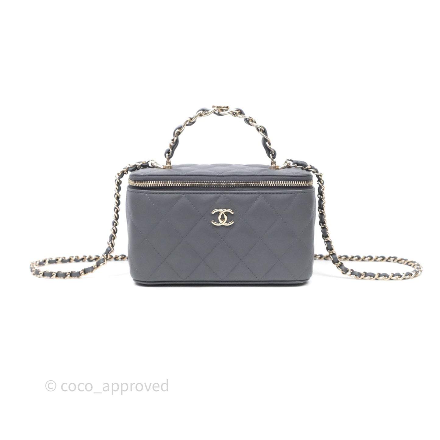 Chanel Vanity Rectangular Top Handle Grey Lambskin Gold Hardware