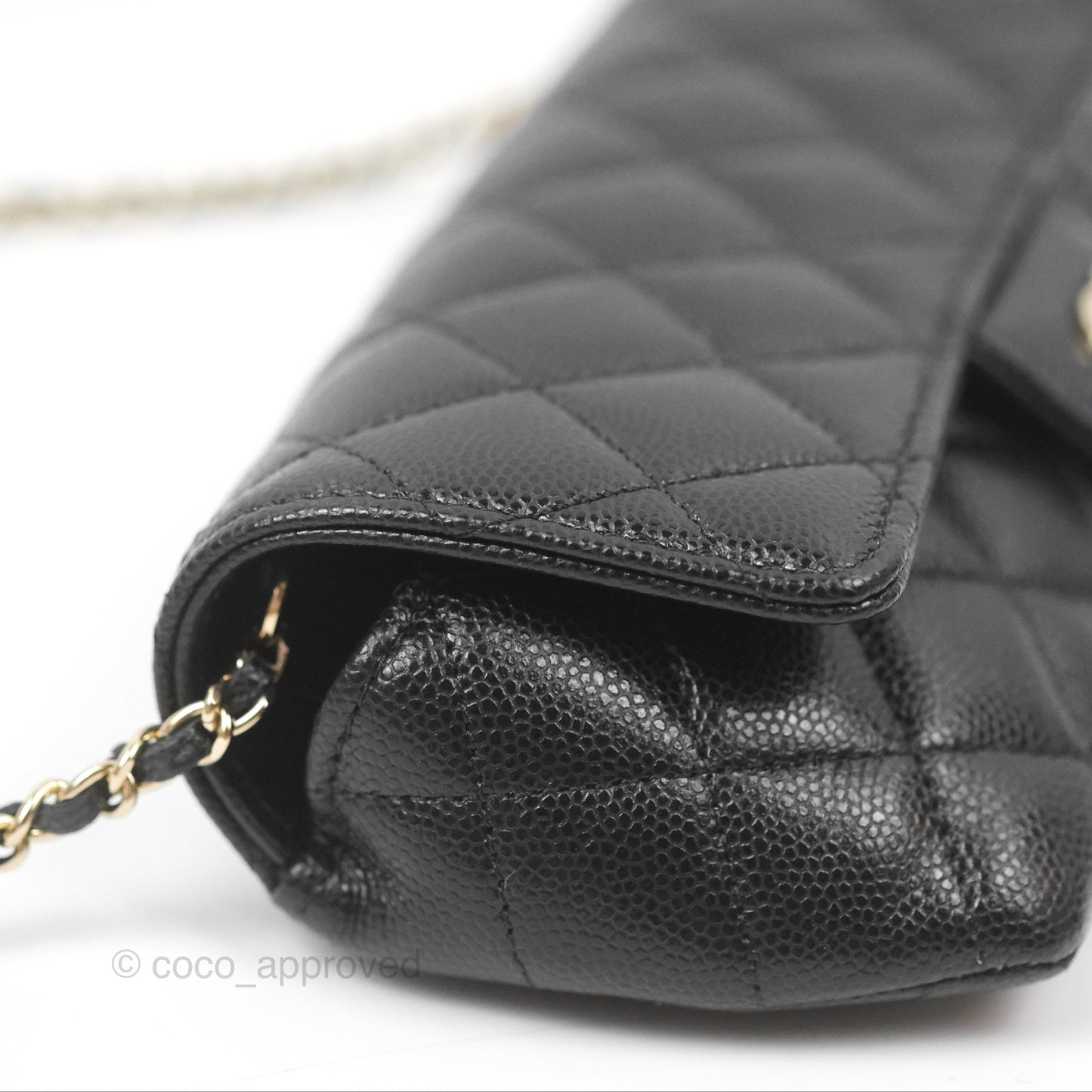 Chanel Quilted Glasses Case With Chain Black Caviar Gold Hardware