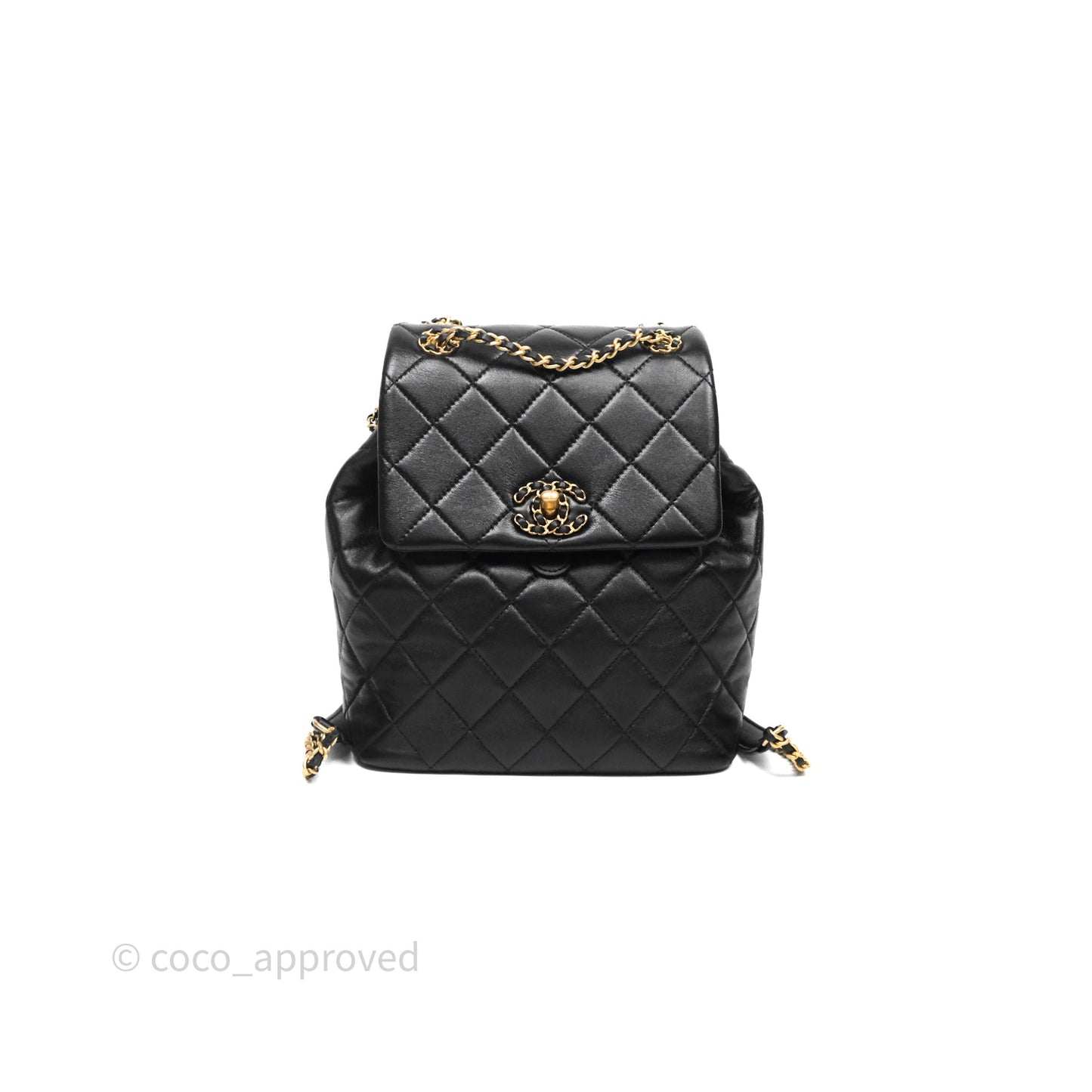 Chanel Backpack Black Calfskin Aged Gold Hardware