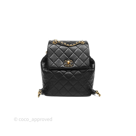 Chanel Backpack Black Calfskin Aged Gold Hardware