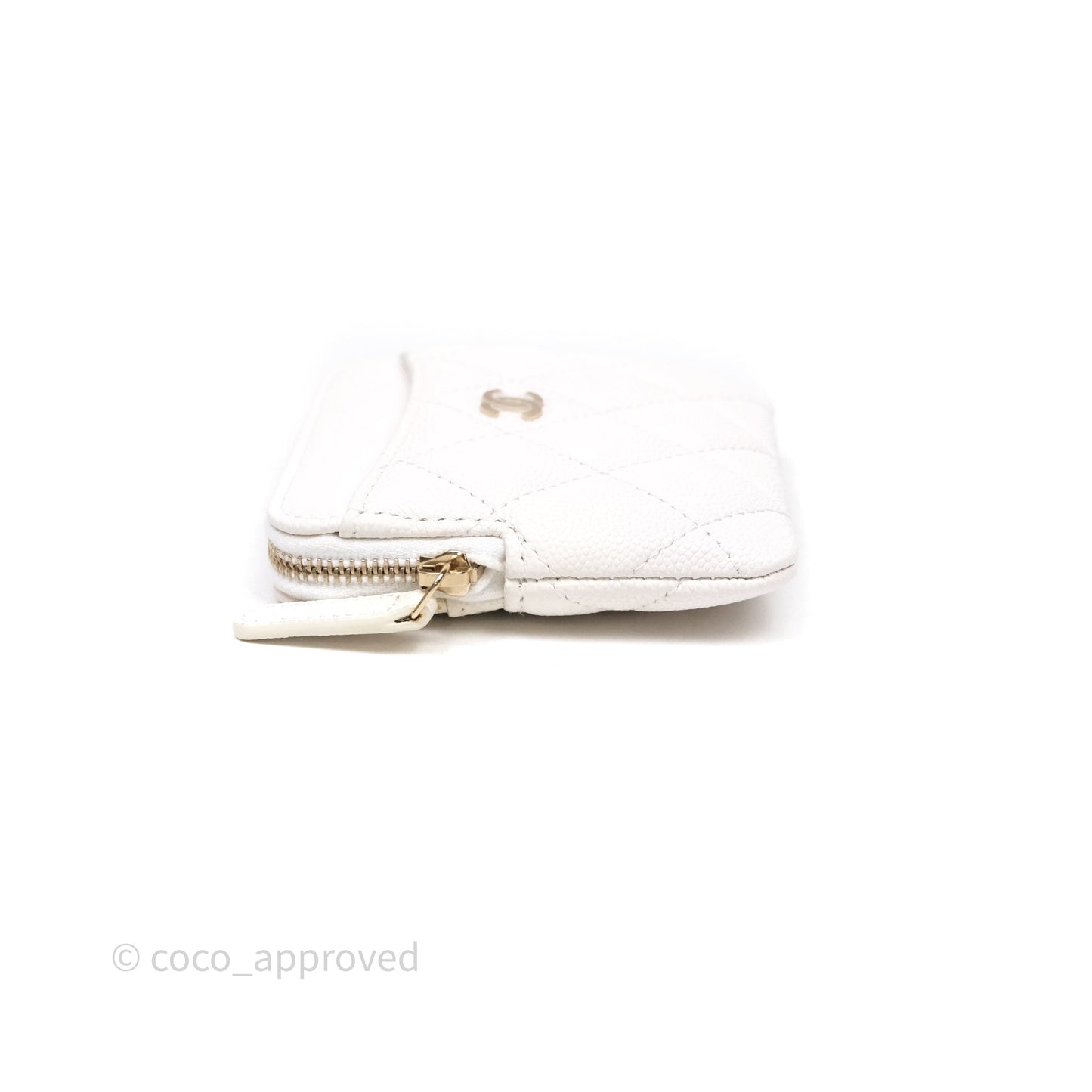 Chanel Quilted Classic Zip Card Holder Wallet White Caviar Gold Hardware