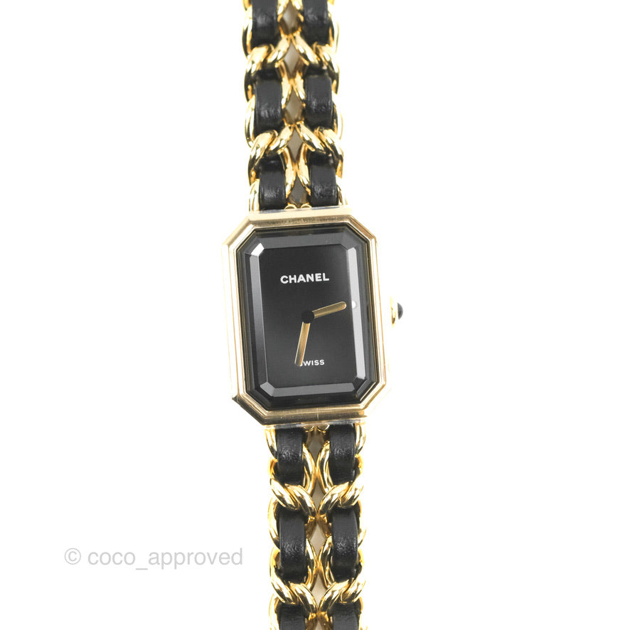 Chanel Première Watch Black Leather Gold Tone Size S