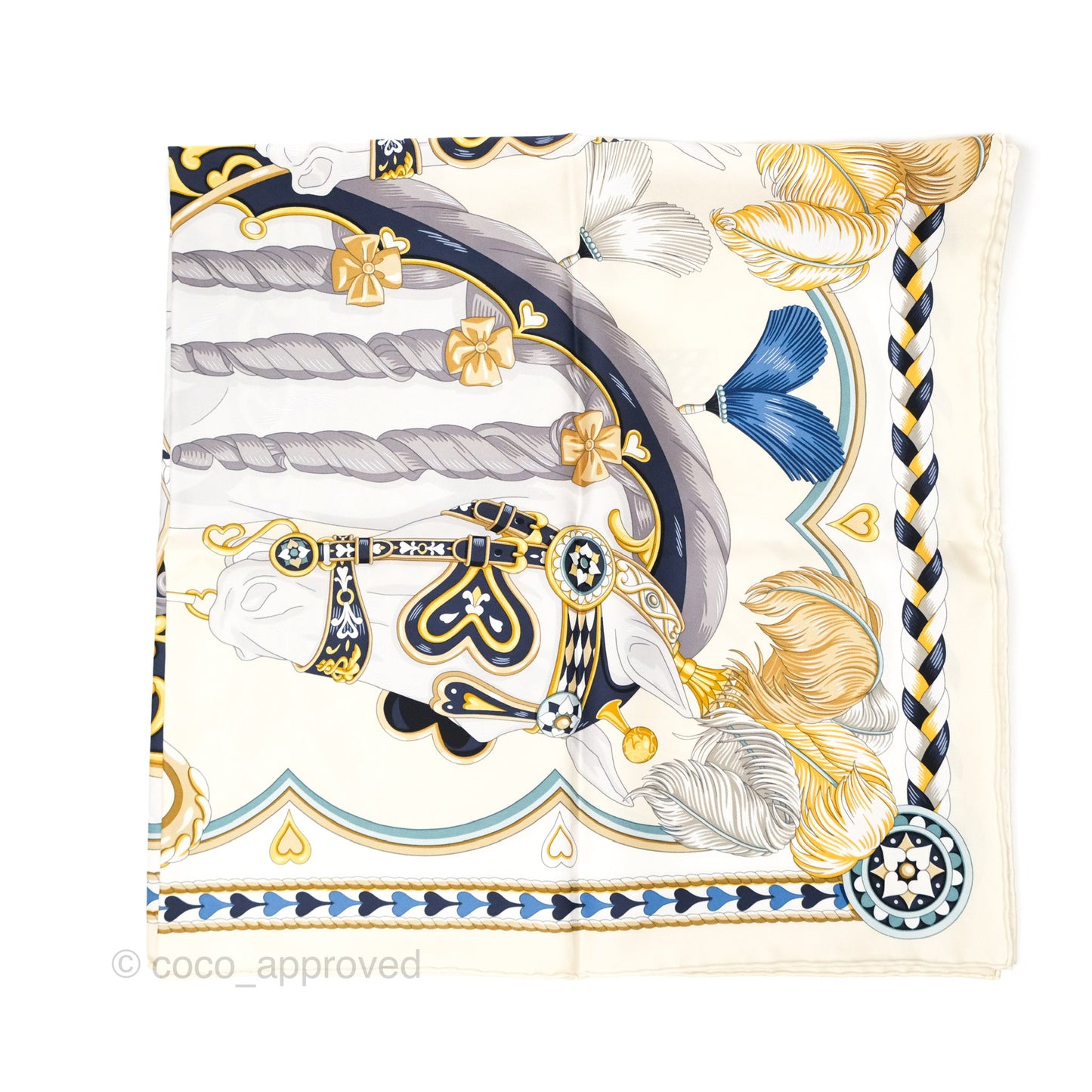 Hermès Harnais de Coeur Scarf 90