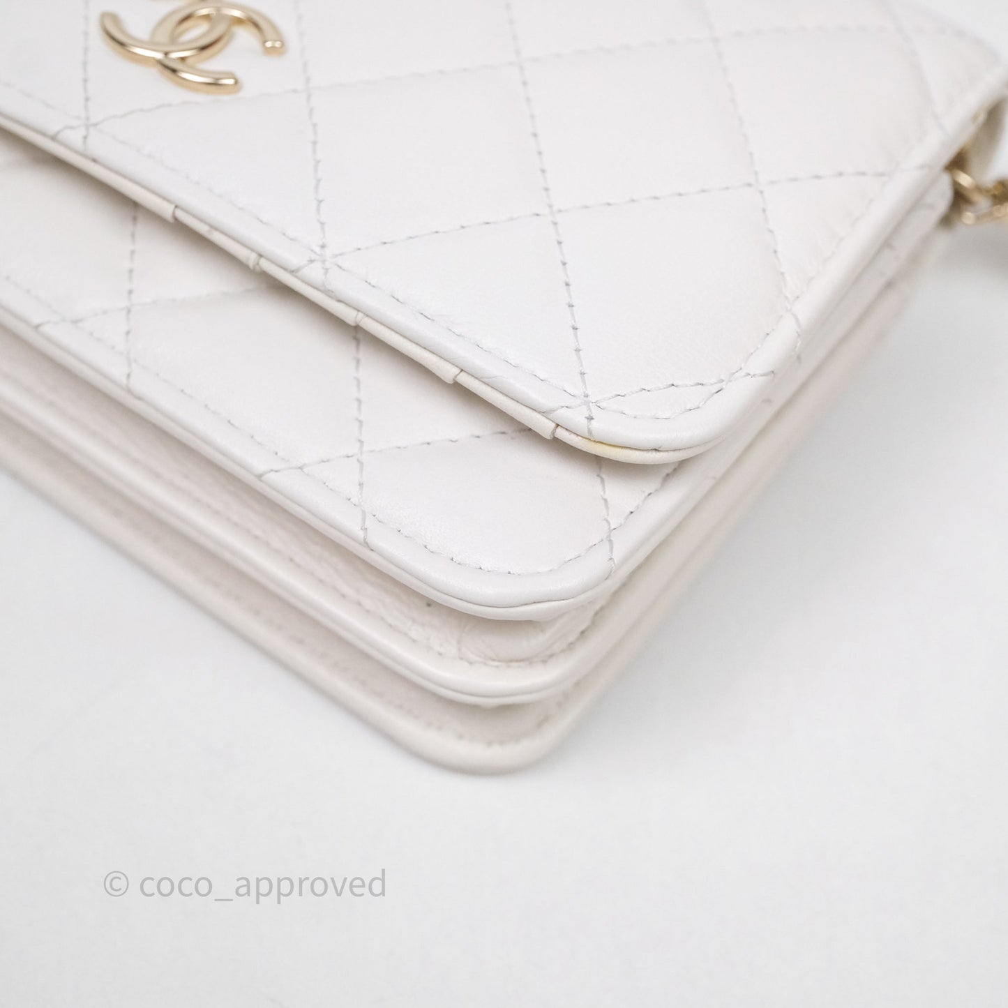 Chanel Mini Wallet On Large Pearl Chain WOC Quilted White Lambskin Gold Hardware