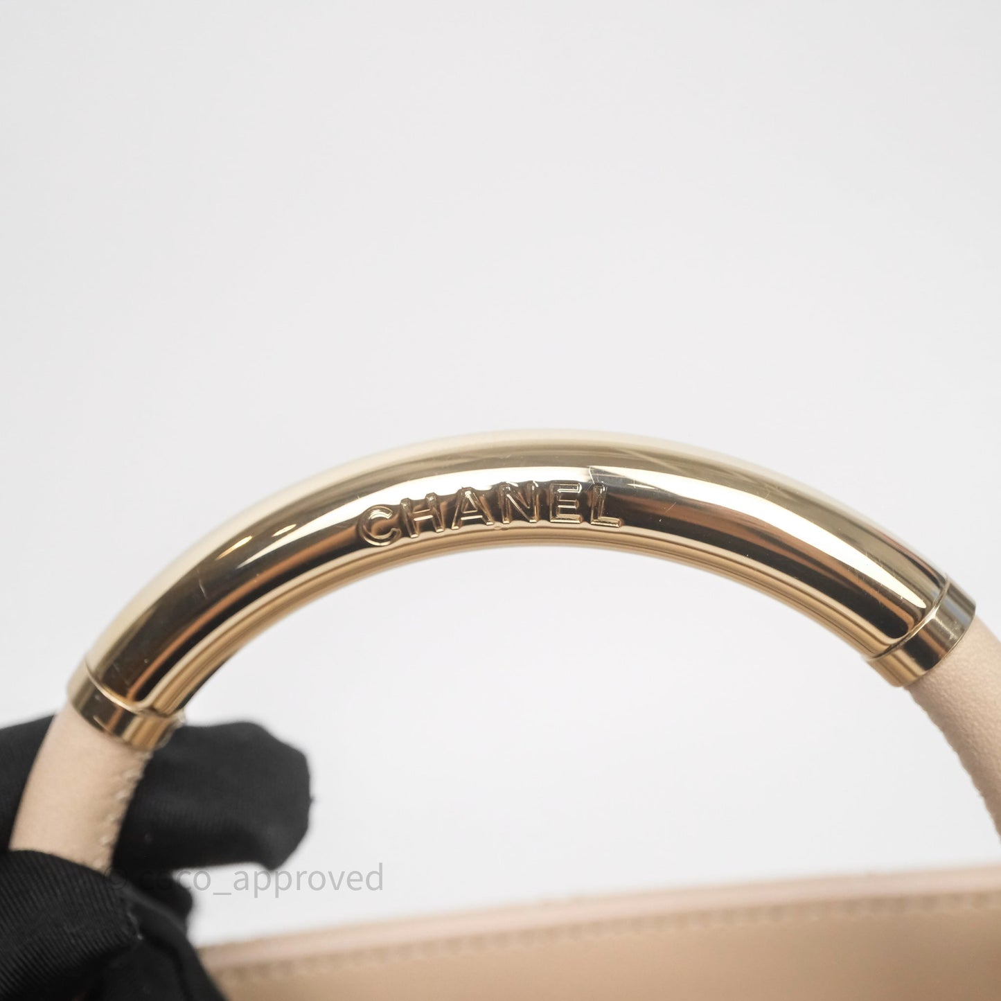 Chanel Quilted Top Handle Carry Chic Bag Beige Lambskin Gold Hardware