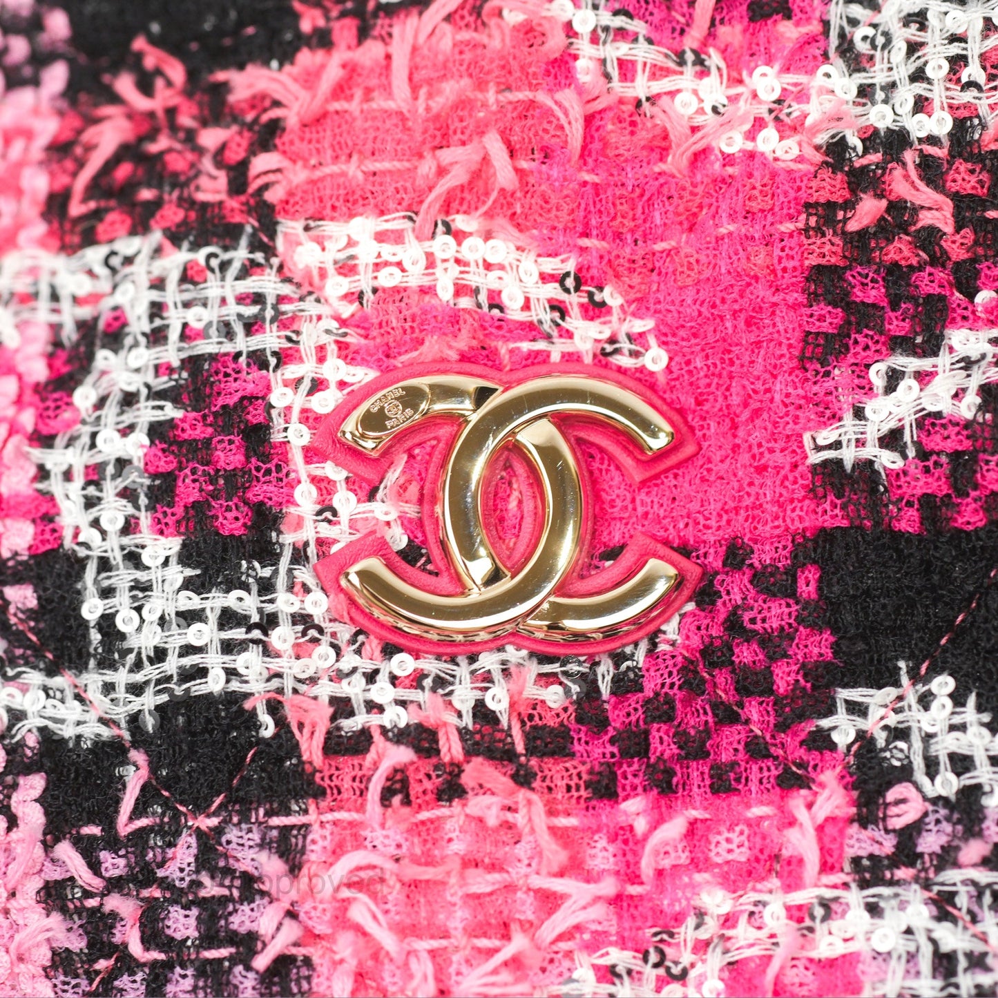 Chanel Coco Beach 2way Crossbody Bag / Foldable Tote Pink Black Grid Tweed