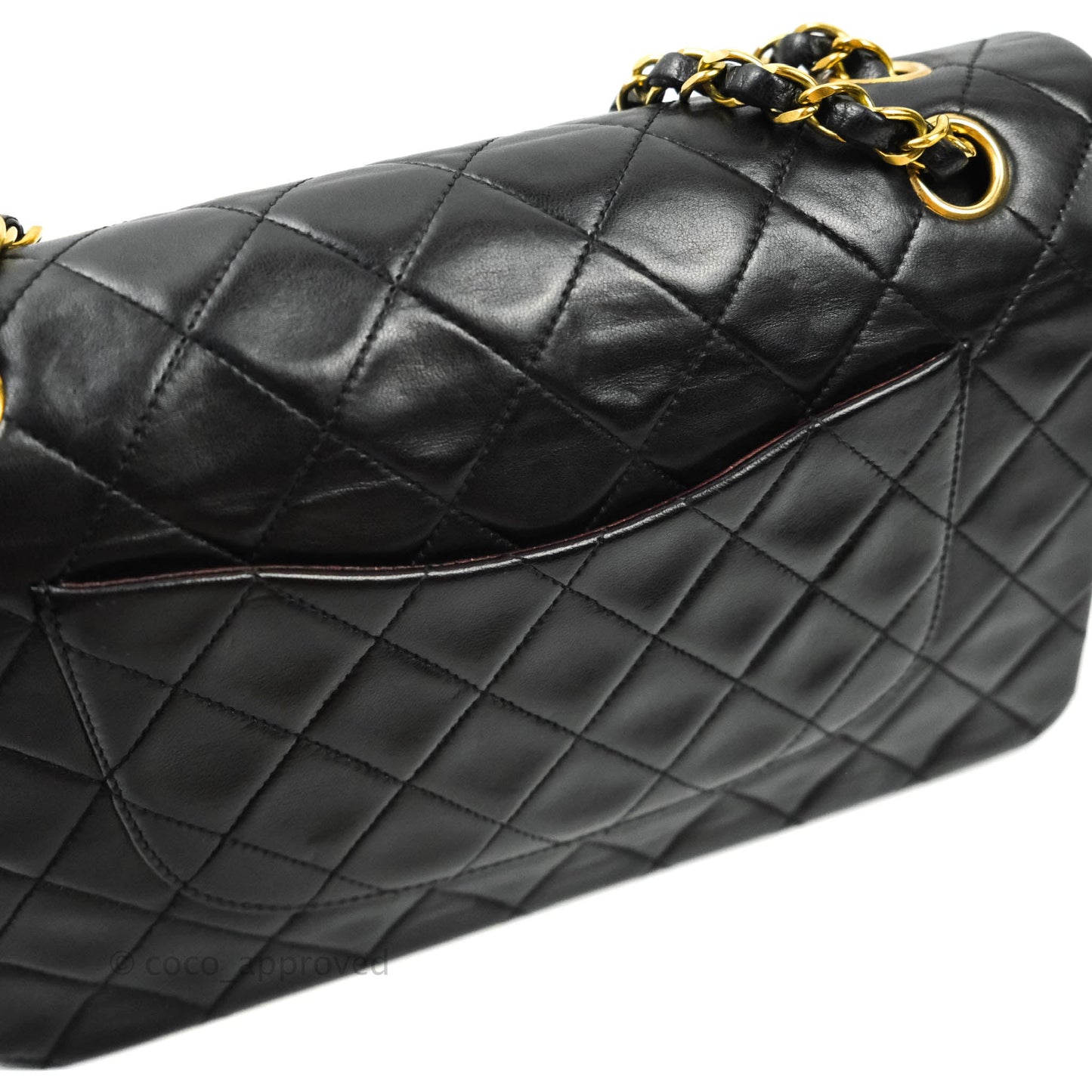 Chanel Vintage M/L Lambskin Medium Double Flap Bag Black 24K Gold Hardware