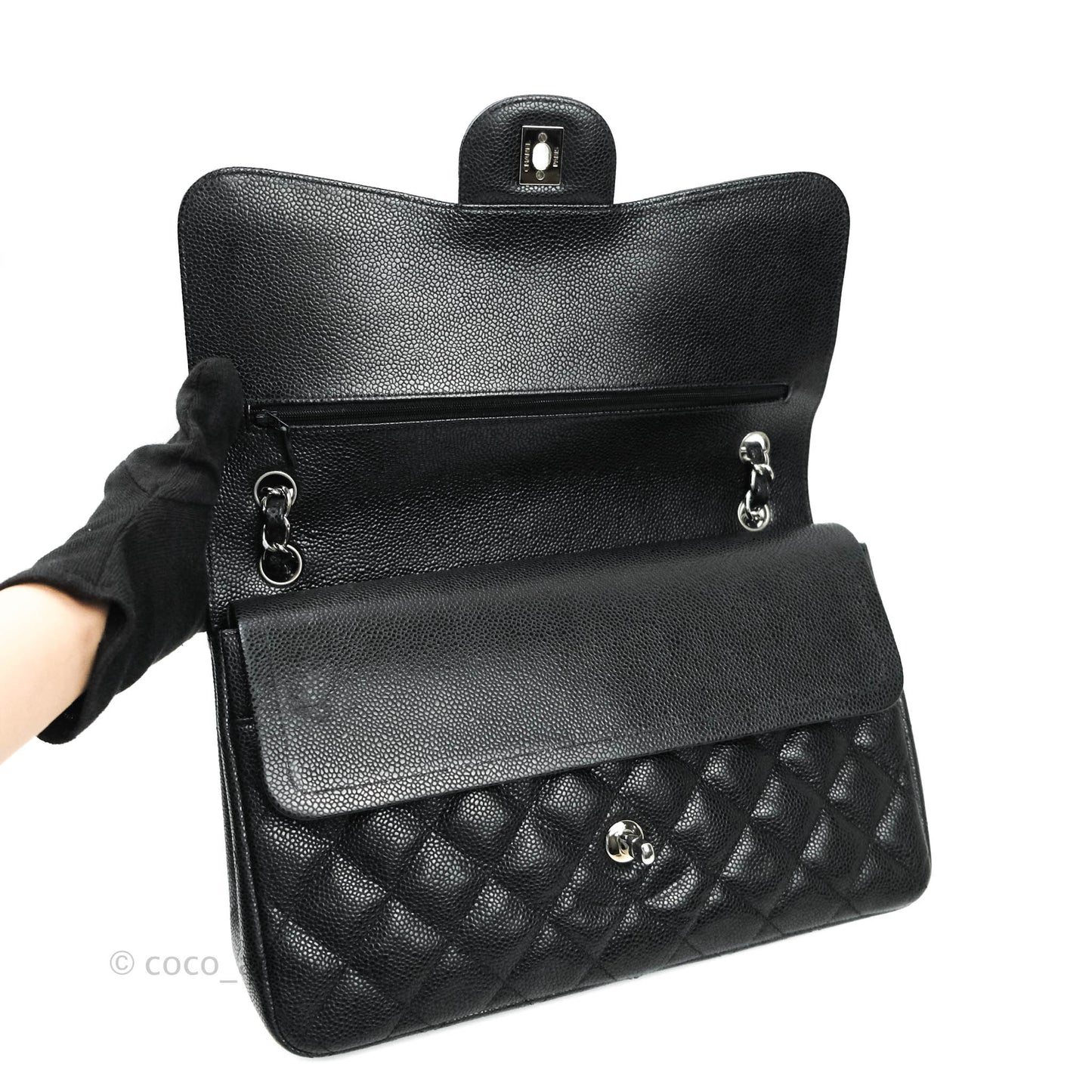 Chanel Jumbo Double Flap Black Caviar Silver Hardware⁣⁣