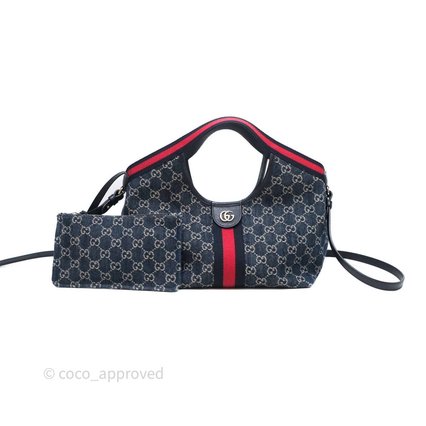 Gucci Giglio Small Tote Bag Blue and White GG Denim