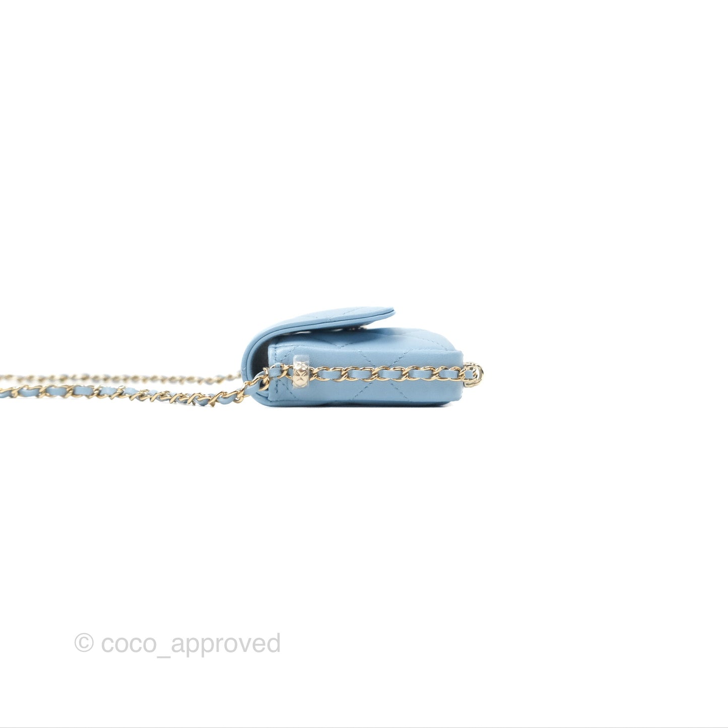 Chanel Mini Chain Around Clutch With Chain Blue Lambskin Gold Hardware